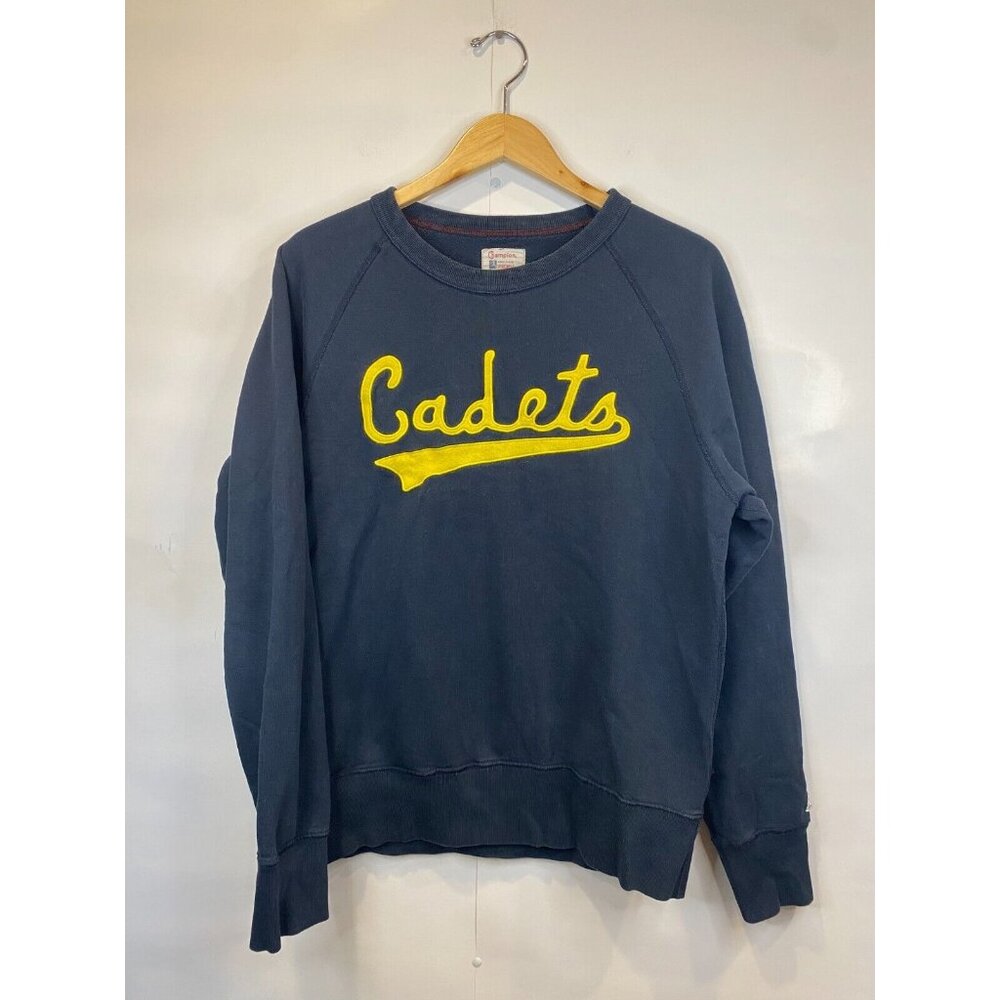 Vintage Look Champion Navy and Yellow Cadets Sweatshirt M